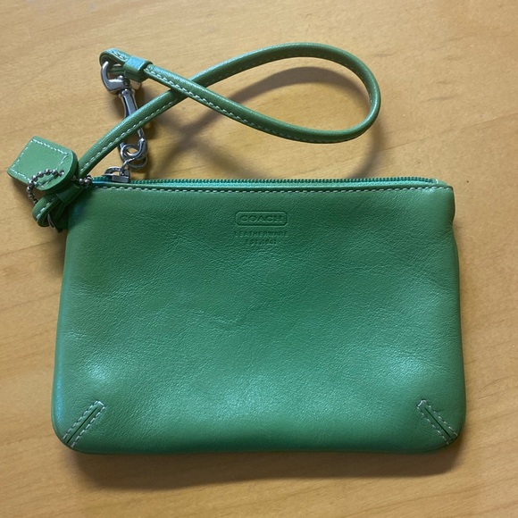 Green leather coach wristlet - like new - Picture 1 of 3